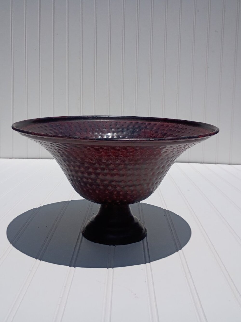 Vintage Hammered Metal Pedestal Bowl 12.5" Large Centerpiece Footed Dish Planter - Picture 4 of 14